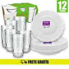 Kit 12 Peças 6 Pratos Petala Fundo Opaline Duralex 6 Copos Zumba 270ml Micro-ondas Vidro Temperado