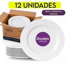 Jogo Pratos Raso Menu Duralex 12 Peças Opaline Circular Vidro Temperado para Kit Jantar Almoço