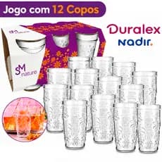 Jogo de Copos Nature SM Nadir 270ml Conjunto copos de vidro Mesa Posta Bebidas Drink Jantar