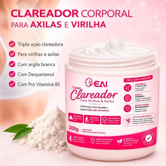 Creme Clareador De Pele Para Axilas e Virilhas Tira Manchas Do Corpo & Rosto