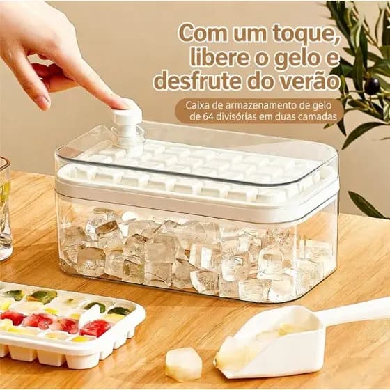 Kit Forma de Gelo 64 Células Duas Camadas | Gelo Rápido, Armazenamento e Produção Tudo em Um