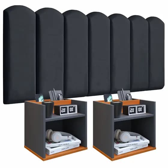 Conjunto para Quarto Com 2 UN  Mesas de Cabeceira Suspensa Madri Nicho e Suporte + Kit de Módulos Nuvem Adesiva 45x20