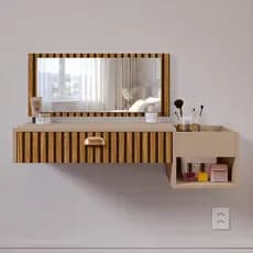 Penteadeira Maquiagem Suspensa Joy closet C/ Espelho, Gaveta, Nicho, Puxador Concha BODY