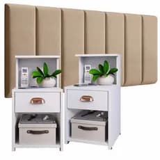 Conjunto de Quarto Completo Com Módulos Solteiro Casal Queen E king + 2 Unidades de Mesa de Cabeceira Gaveta e Nicho