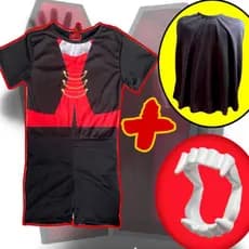 Fantasia Infantil Vampiro Drácula com Capa e Dentadura para Festa Halloween