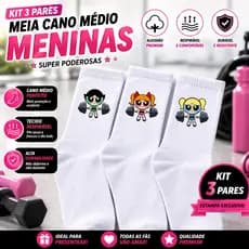 Meias Kit 3 Par Super Poderosas Meninas Academia Maromba