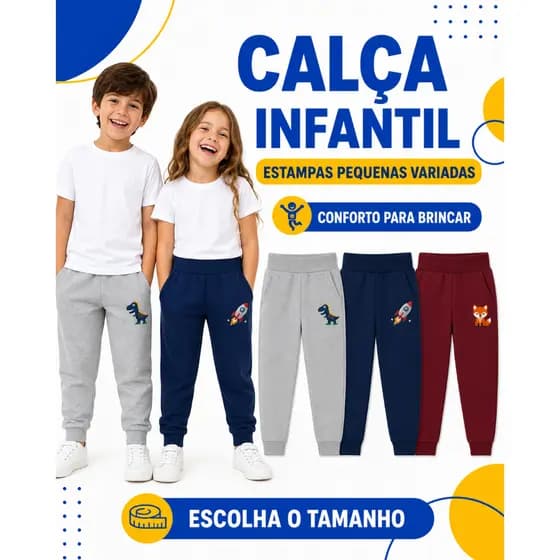 KIT 2 Calça Infantil Moletom Grossa Estampa Pequena Variada Menino Menina Inverno