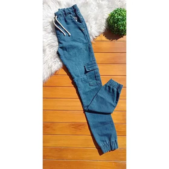 Calça cargo  jogger jeans infantil menino com elastano Tamanho 14 anos