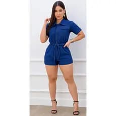 Macaquinho jeans feminino curto adulto