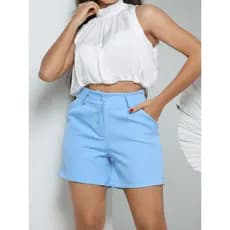Shorts Social Feminino Casual Com Botão Liso Alfaiataria