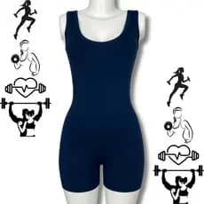 Macacão Fitness Azul Suplex Reforçado com Decote Costas Moda Academia Yoga Treino Levanta Bumbum