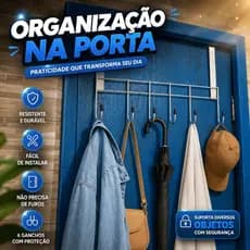 Cabideiro de Porta com 6 Ganchos Reforçados Para Banheiro Quarto Organização de Roupas Arrumação