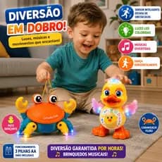 Kit Brinquedo Infantil Caranguejo Fujão e Pato Dançante Luz Som Movimento Led