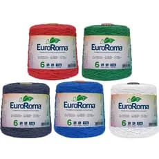Kit 5 Barbantes 1 Quilo Espessura Fio 6 Colorido Euroroma Linha para Crochê e Tricô