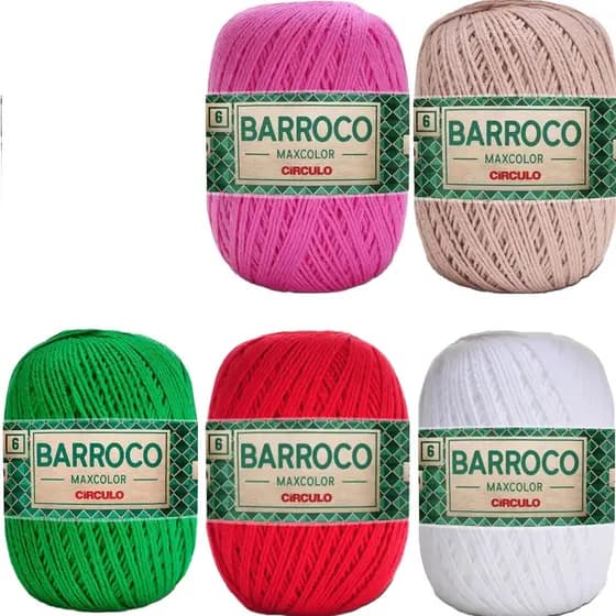 Kit 5 Novelos Barbante Barroco MaxColor Espessura Fio N°6 com 226 Metros Circulo Linha para Crochê, Tricô e Artesanato