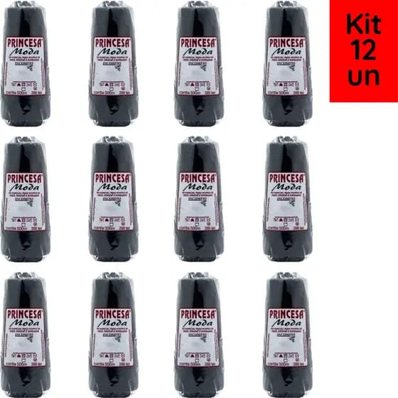 Kit 12 Fio Princesa Moda Preto 500 Metros Propileno Incomfio Trança Crochê Nagô Twister Tricô Braids