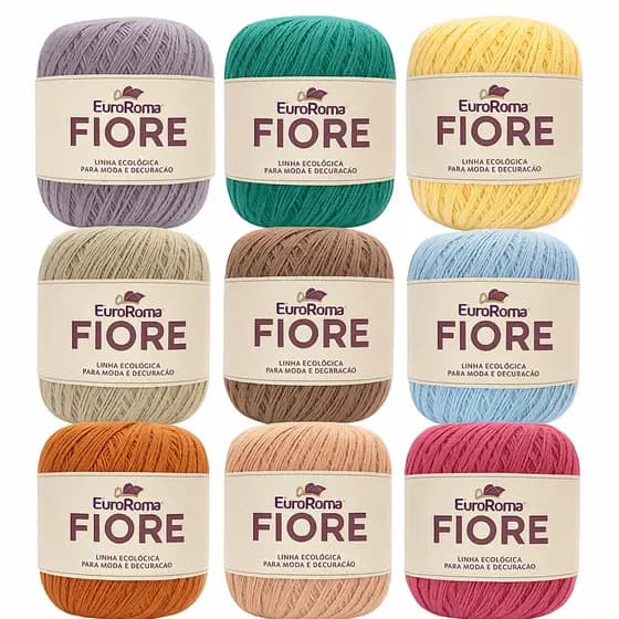 Kit 9 Barbante Fiore ESCOLHA AS CORES - Espessura N°2 Cada Novelo 295 TEX 150g Euroroma Crochê Tricô