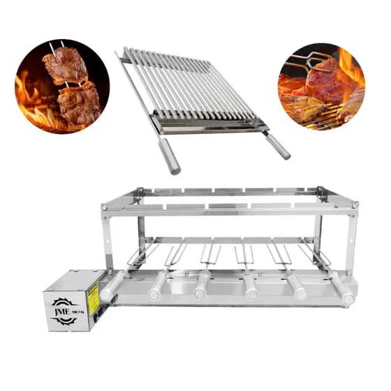 Grill Elétrico Giratório 100% Inox 6 Espetos + Grelha Argentina