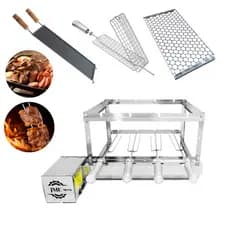 churrasqueira Grill Elétrico 4 Espetos 100% Inox + Espeto Grelha + Chapa Bifeteira + grelhaC