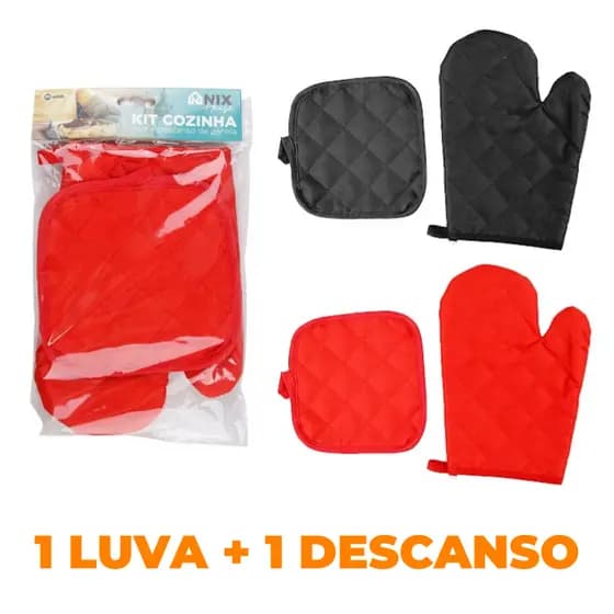 Kit 2 Peças Luva Térmica Forno e Descanso de Panela Protege Altas Temperaturas