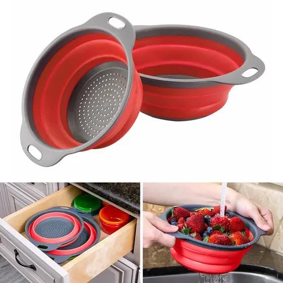 Escorredor De Alimentos Retrátil Dobrável Em Silicone Redondo 29cm