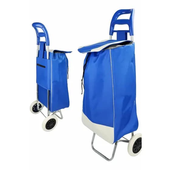 Carrinho De Compras Feira Dobrável C/ Rodas Suporta 30 Kg Cor Azul