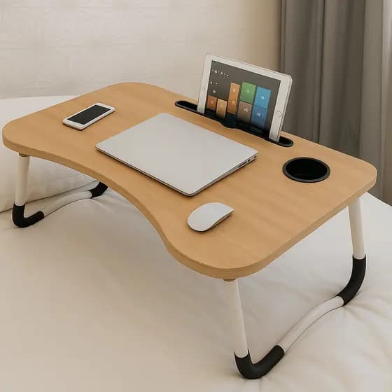 Mesa Madeira Dobrável Portátil Para Notebook Home Office Suporte Copo e Tablet 60x40x26cm