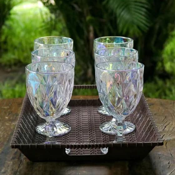 Jogo 6 Taça Diamond Vidro Furta Cor Rainbow Diamante Luxo 320ml