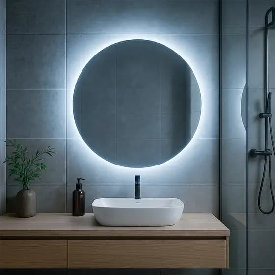 Espelho Lapidado C/Led Redondo Pílula Orgânico Gota + Suporte Parede Sala Quarto Banheiro Hall