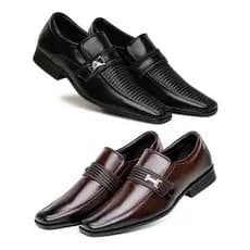Kit 2 Pares Sapato Social Bertelli Detalhes Couro Conforto