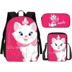 Kit de Mochilas Estampa Gatinha Branca Doce Vários Modelos Voltas As Aulas