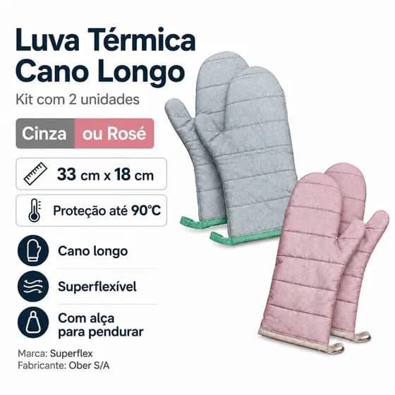Kit 2 un Luva Térmica Cano Longo 33cm x 18cm Superflex Ober