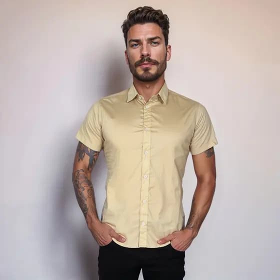 Camisa Masculina Social Manga Curta Camisa Social Masculino Elastano Branco