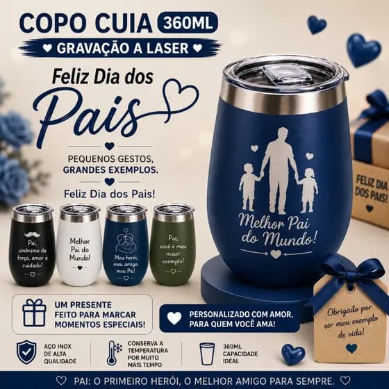 Copo Térmico 360ml Cuia Cores Personalizado Nome e Logo Aço Inox Brinde Festa Casamento Dia dos Pais Envio Rapido