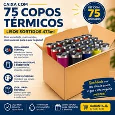 Caixa com 75 Copos Térmicos Lisos Sortidos 473ml