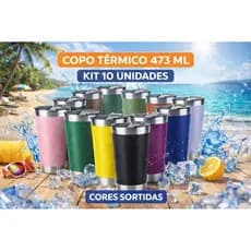 Kit 10 Copos Térmicos 473ml Aço Inox Bebidas Quentes e Frias