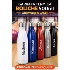 Garrafa Térmica 500ml Inox Boliche Personalizada a Laser com Nome, LOGOTIPO ou DESENHO brinde