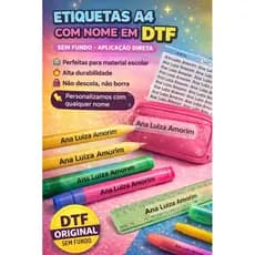 Folha 100 und Etiqueta DTF Escolar Sem Fundo para Lápis Canetinha -  A4
