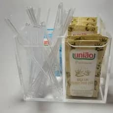 Porta Sachês 4 Nichos P/ Açúcar Sem Tampa Acrílico Premium Cristal