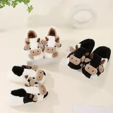 Pantufa Chinelos Vaca de Pelúcia infantil com Cano Medio macio 3D chinelos de vaca