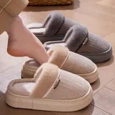 Sapato/Chinelo pantufa canelado com pelo inverno adulto feminina