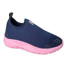 Tênis Infantil Novopé Azul com Rosa Glitter e Conforto