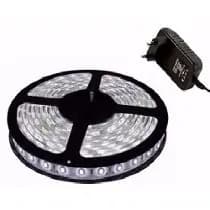 Fita Led 5050 Branco Frio 5M 300 Leds Fita Mais Grossa 24w Rolo + Fonte 12v 2A