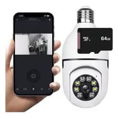 Câmera Lâmpada Segurança Wifi Ip Visão Noturna + Cartão 64gb Cor Câmera Lâmpada Branca