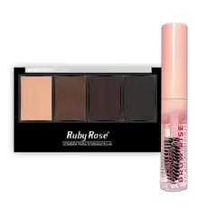Kit Paleta De Sobrancelhas Ruby Rose + Gel Fixador De Sobrancelhas Incolor Ruby Rose Brow Rise, Long