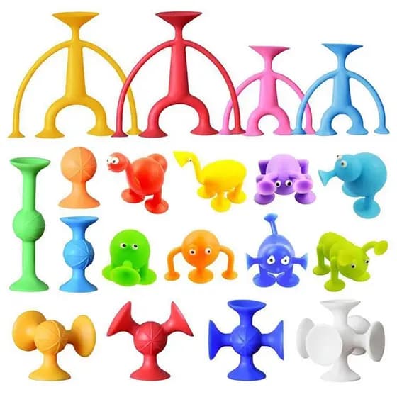 72 Peças Brinquedo De Silicone Infantil Unissex Com Ventosas Brinquedos De Silicone Para Construção De Menina E Menino Com Ventosas/Sucção Montada Por