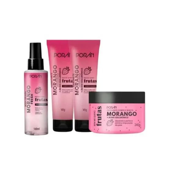 Kit de 4 Poram Linha de Frutas: Hidratante, Exfoliante, splash e Sabonete entrega Imediata