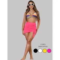 Saida de Praia  Feminina/ Saia Curta de Tule Drapeado com regulagem Transparente /moda verão / canga Leve