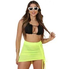 Saida de praia/ saia curta puxe de voal franzida com regulagem /moda verão 2025/ canga