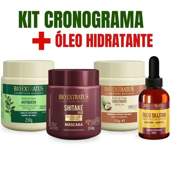 kit Cronograma Capilar Bioextratus 3 Máscaras 250g Hidratação Nutrição Reconstrução + Oleo 40ml